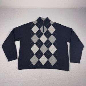Paolo Mondo Quarter Zip Sweater Men XL Argyle Navy Gray ‎ Cashmere Luxury